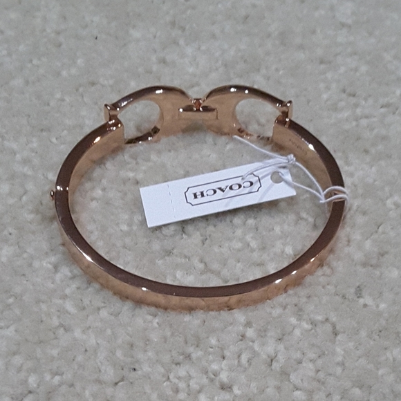 Coach Bangle Bracelet Double Linked Signature C Rose Gold Plated Push Latch NWT - Picture 6 of 7